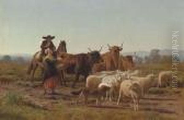 A Pastoral Scene Oil Painting by Auguste Bonheur