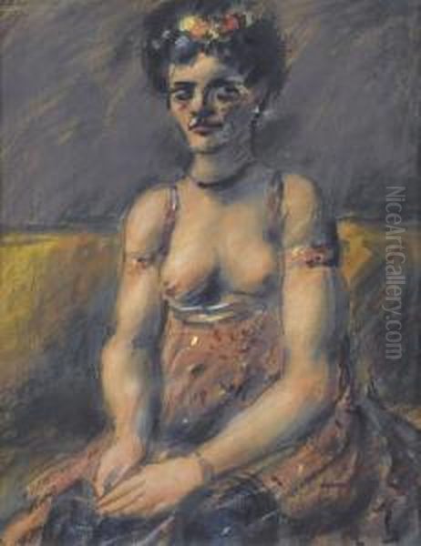 Sitzende Frau Mit Offenem Kleid Oil Painting by Leon Bonhomme