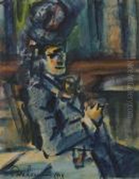 Jeune Femme Assise Devant La Table by Leon Bonhomme