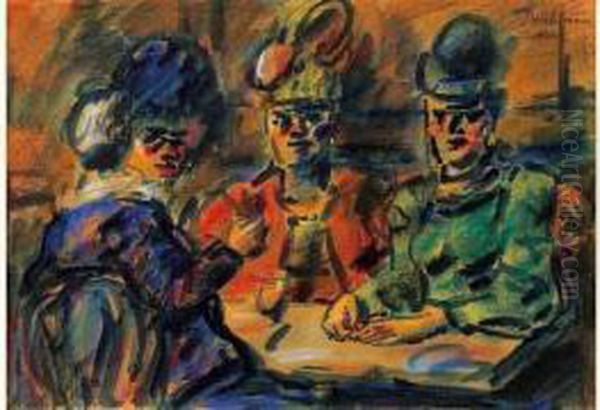 Scene De Cafe Oil Painting by Leon Bonhomme