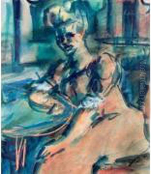 Femme Assise A La Table Oil Painting by Leon Bonhomme