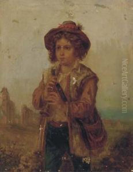 The Young Musician; And The Young Weaver Oil Painting by Adriano Bonifazi