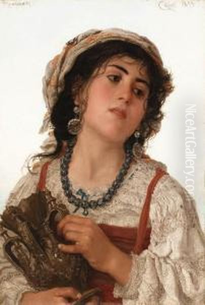 A Young Italian Peasant Girl Oil Painting by Adriano Bonifazi