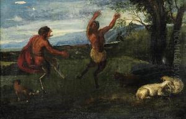 Satyrs Dancing In A Landscape Oil Painting by Bonifacio Veronese (Pitati)