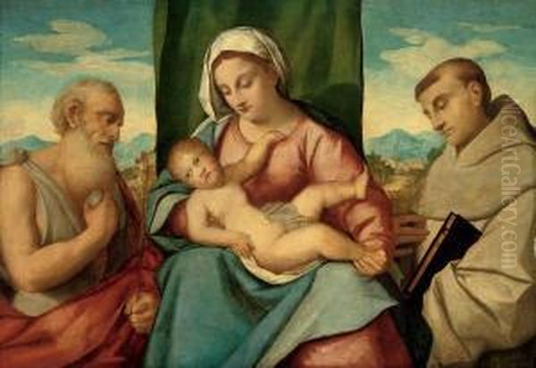 The Madonna And Child With Saints Jerome And Francis Of Assisi Oil Painting by Bonifacio Veronese (Pitati)