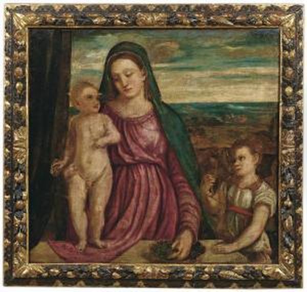 Madonna Con Il Bambino E Un Angelo Oil Painting by Bonifacio Veronese (Pitati)