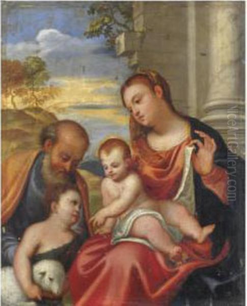 Sacra Famiglia Con San Giovannino Oil Painting by Bonifacio Veronese (Pitati)