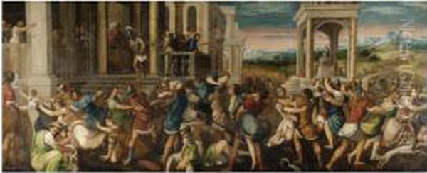 The Rape Of The Sabine Women Oil Painting by Bonifacio Veronese (Pitati)