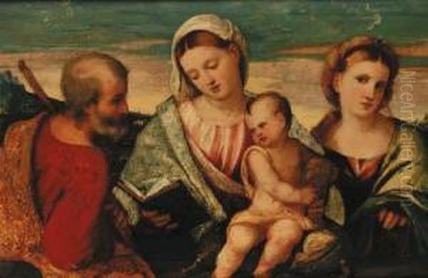 The Holy Family With Saint Catherine Of Alexandria Oil Painting by Bonifacio Veronese (Pitati)