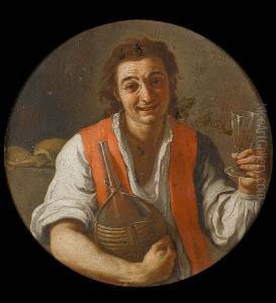 A Peasant Man Holding A Carafe And A Glass Ofwine Oil Painting by Giuseppe Bonito