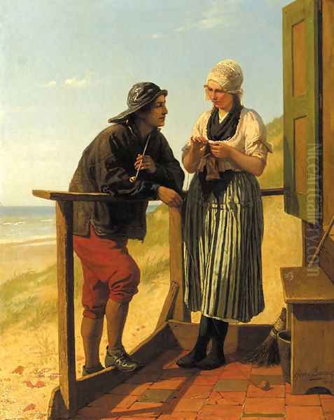 A flirtation Oil Painting by Henri Jacques Bource