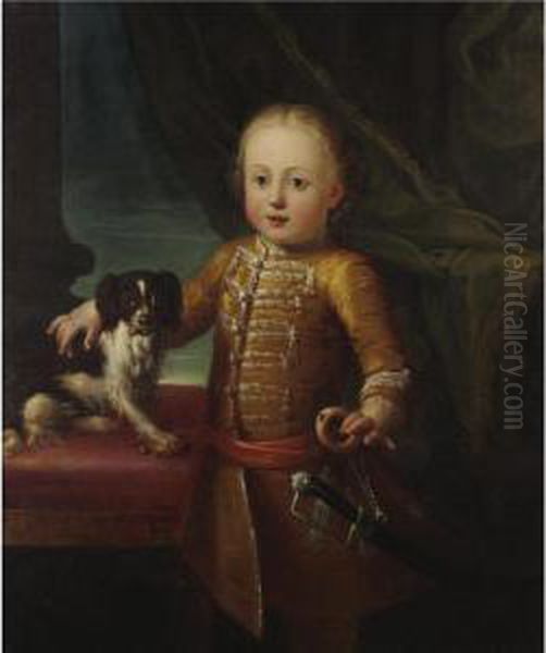 Portrait Of A Boy With His Dog Oil Painting by Giuseppe Bonito