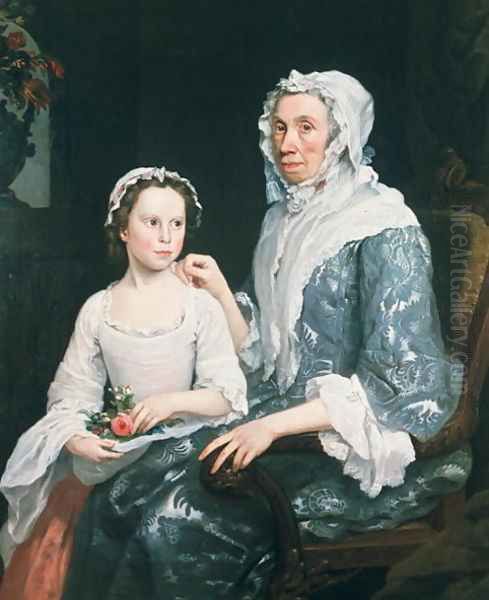 Portrait of an Elderly Lady and a Young Girl Oil Painting by George Beare