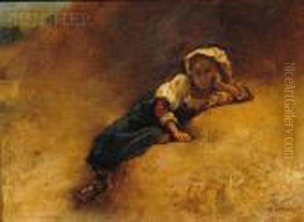 Young Girl At Rest Oil Painting by Bonnat Leon