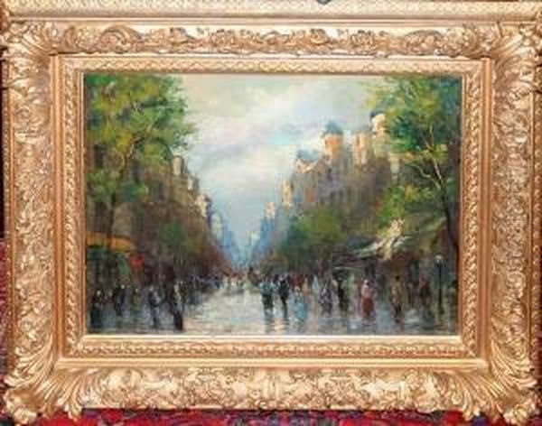 Parisstreet Scene Oil Painting by Bonnat Leon