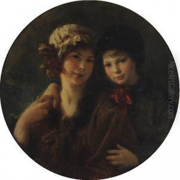 Mother And Daughter Oil Painting by Bonnat Leon