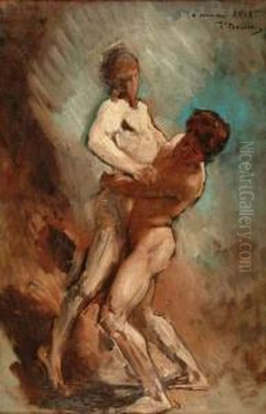  Etude Pour Jacob Se Battant Avec L'ange, Tableau Du Salon De 1876  Oil Painting by Bonnat Leon