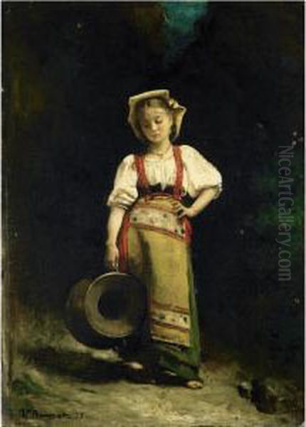 Italian Girl With A Jug Oil Painting by Bonnat Leon