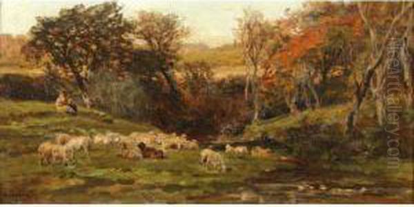 Paturage Presdu Ruisseau Oil Painting by Henri-Arthur Bonnefoy