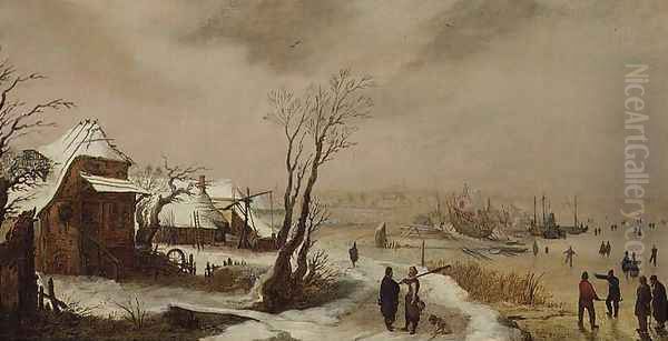 Winter Landscape with a Farm Oil Painting by Adam van Breen