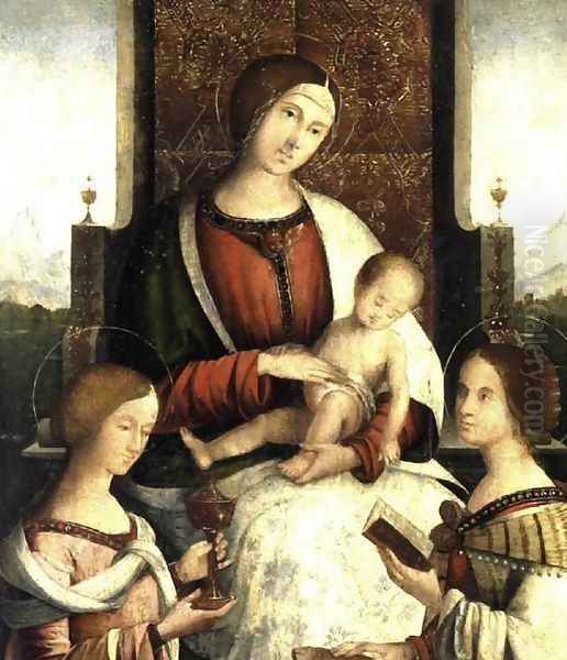 Madonna and Child with Sts Mary Magdalene and Catherine of Alexandria Oil Painting by Bernardino di Bosio (see ZAGANELLI)