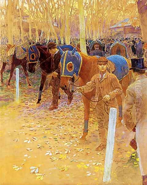 The Saddling Paddock Oil Painting by Adolphe Gustave Binet