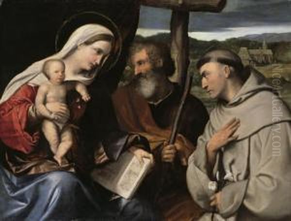 The Holy Family With Saint Anthony Of Padua Oil Painting by Alessandro Bonvicino (Moretto da Brescia)