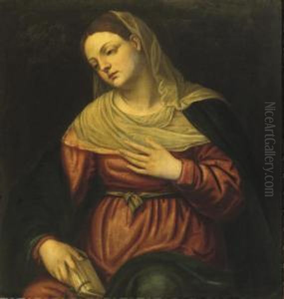 The Virgin Contemplating With A Book In Her Hand Oil Painting by Alessandro Bonvicino (Moretto da Brescia)