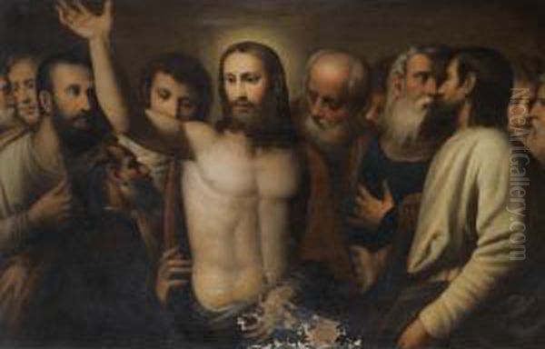 Christ Amongst The Disciples Oil Painting by Alessandro Bonvicino (Moretto da Brescia)