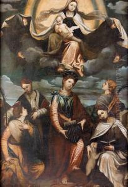 Madonna Mit Hl. Cacilia, Katharina, Lucia, Agnes Undbarbara Oil Painting by Alessandro Bonvicino (Moretto da Brescia)