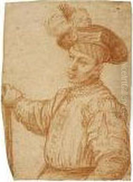 Young Man Holding A Staff Oil Painting by Alessandro Bonvicino (Moretto da Brescia)