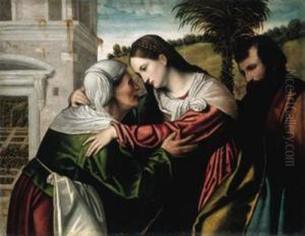 The Visitation Oil Painting by Alessandro Bonvicino (Moretto da Brescia)