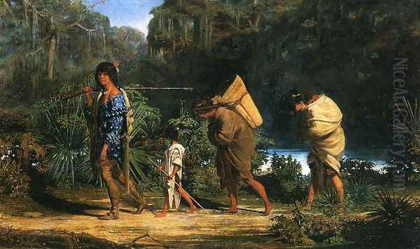 Louisiana Indians Walking along a Bayou Oil Painting by Alfred Boisseau