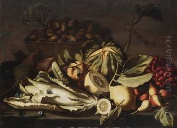 Natura Morta Con Frutta E Ortaggi Oil Painting by Pietro Paolo Bonzi