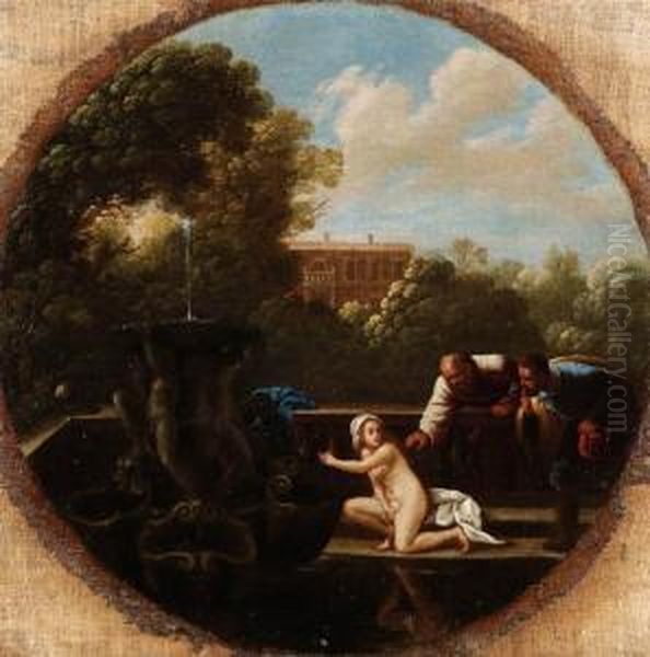 Paesaggio Con Susanna Al Bagno Oil Painting by Pietro Paolo Bonzi