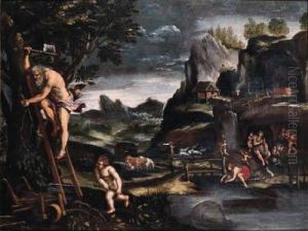 Adam And Eve After The Fall Oil Painting by Pietro Paolo Bonzi