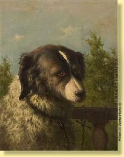 Chien Berger A La Barriere Oil Painting by Willem Jacobus Boogaard