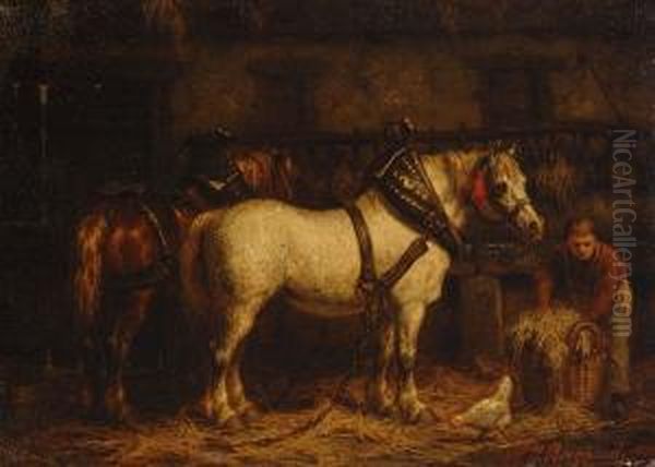 Stable Interior Oil Painting by Willem Jacobus Boogaard