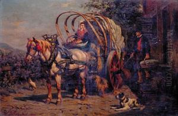 Peasants And Wagon Wj Wj Oil Painting by Willem Jacobus Boogaard