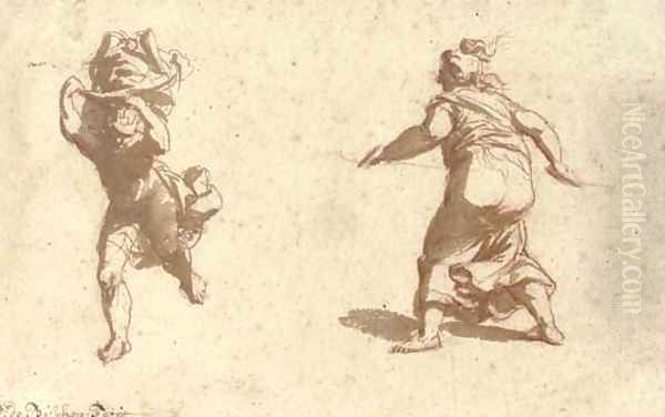 A running figure with flying draperies, and a female figure seen from behind Oil Painting by Jan de Bisschop