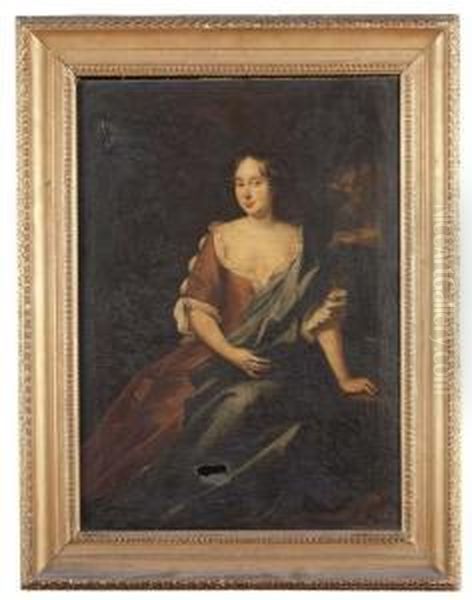 Portrait Of A Lady, Three-quarter-length, In A Red Dress And A Blue Mantle Oil Painting by Arnold Boonen