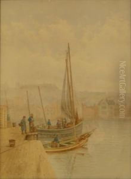 Whitby' Dock End Oil Painting by Edward C. Booth