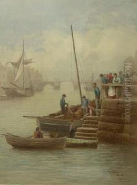 On The Quay Whitby Oil Painting by Edward C. Booth