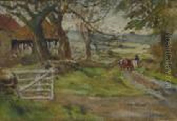 Country Lane And Farmstead Oil Painting by James William Booth