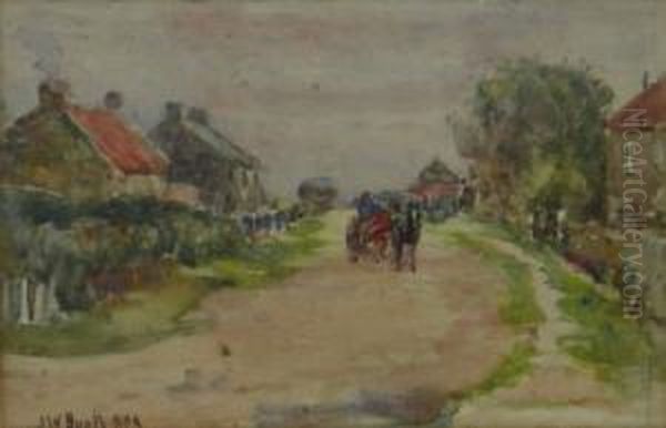 Village Street With Horse And Cart Oil Painting by James William Booth