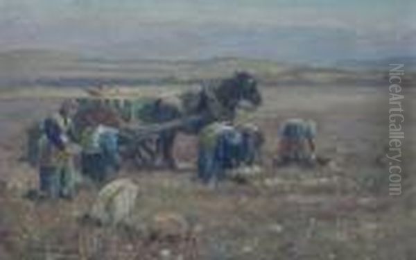 Gathering Potatoes Oil Painting by James William Booth