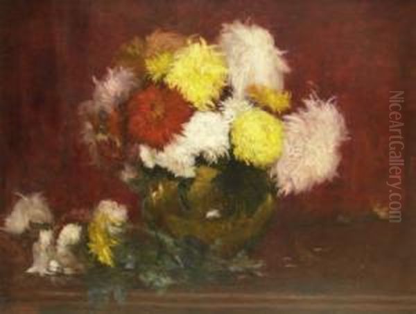 Still Life Chrysanthemums Oil Painting by James William Booth