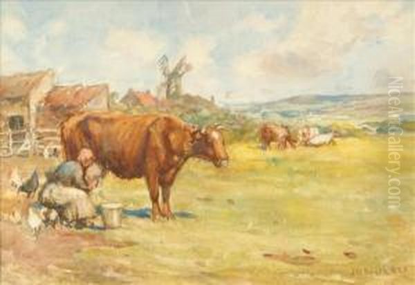 Milking Time Oil Painting by James William Booth