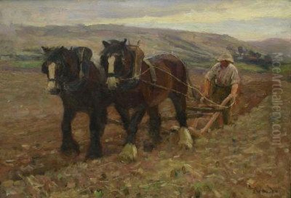 Ploughing Oil Painting by James William Booth