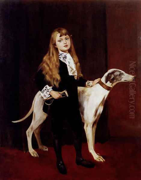 Young Girl With A Greyhound Oil Painting by Ferry Beraton